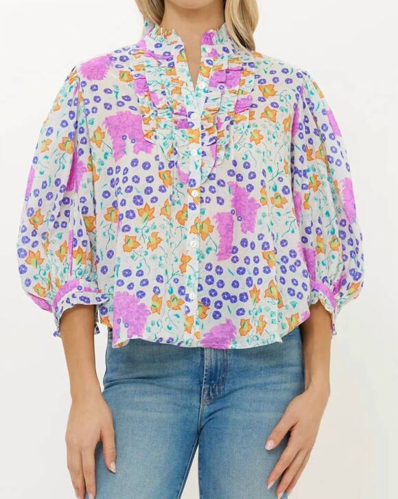 OLIPHANT Tops - NEW OLIPHANT ruffle front button blouse in fleur lilac